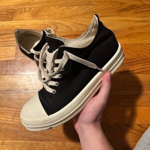 Rick Owens Black and Cream Sneakers